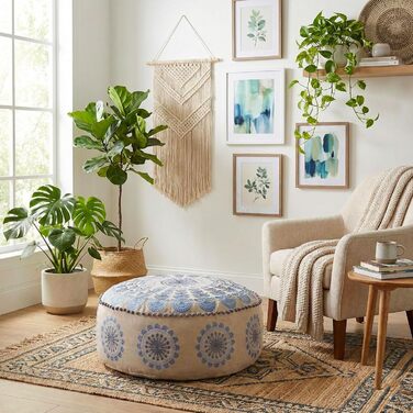 Пуф Mandala Life ART Blauer круглий синій 60x20 см, бавовна, бохо, для дому та тварин, без наповнювача