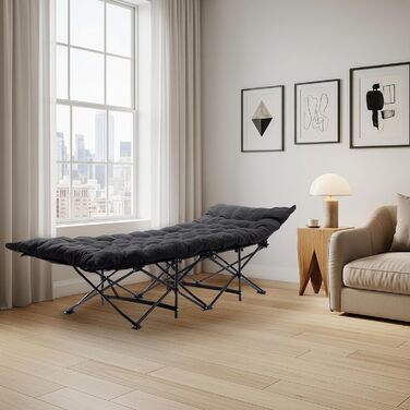 Лежанка туристична складна LEADZM з матрацом, 190x71x36 см, сталевий каркас, чорна