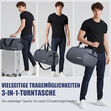 Спортивна сумка-дуфел для чоловіків та жінок з відділенням для взуття та мокрих речей, водонепроникна ручна поклажа (35L, сірий)