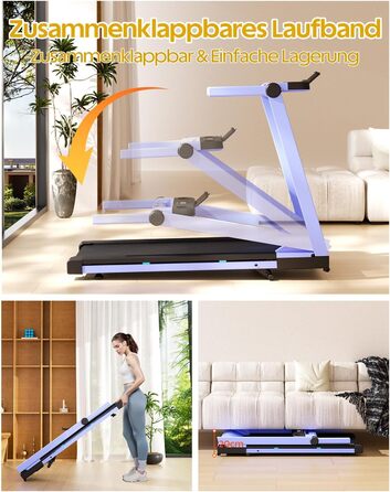 Lacuffy Біговий тренажер для дому, складаний, Walking Pad з нахилом 6%, велика площа для бігу 112 * 42 см, вантажопідйомність 158 кг, для високих людей (Синьо-Чорний)