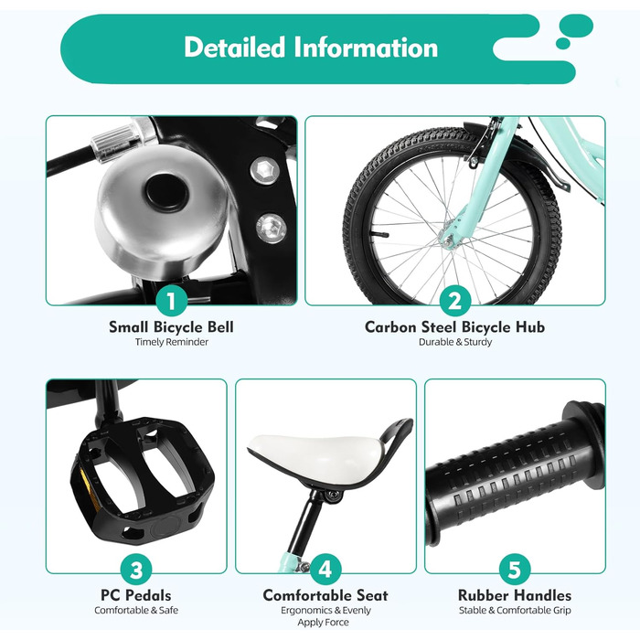 Дитяче велосипед 16 дюймів для хлопчиків та дівчаток 4-8 років з знімними бічними колесами. Зелений колір.