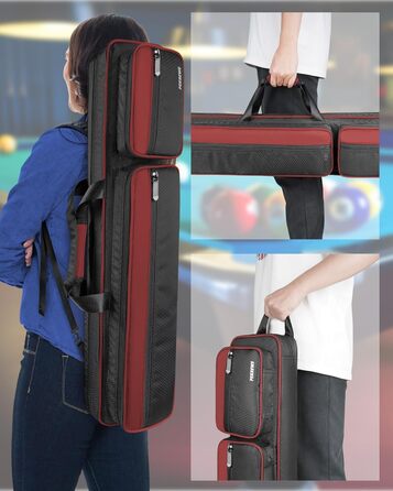 Чохол для більярдної ку́ли, 4x5, для 4 баттів та 5 штиків, м'яко стьобаний, з регульованим плечовим ременем (Червоний/Чорний)