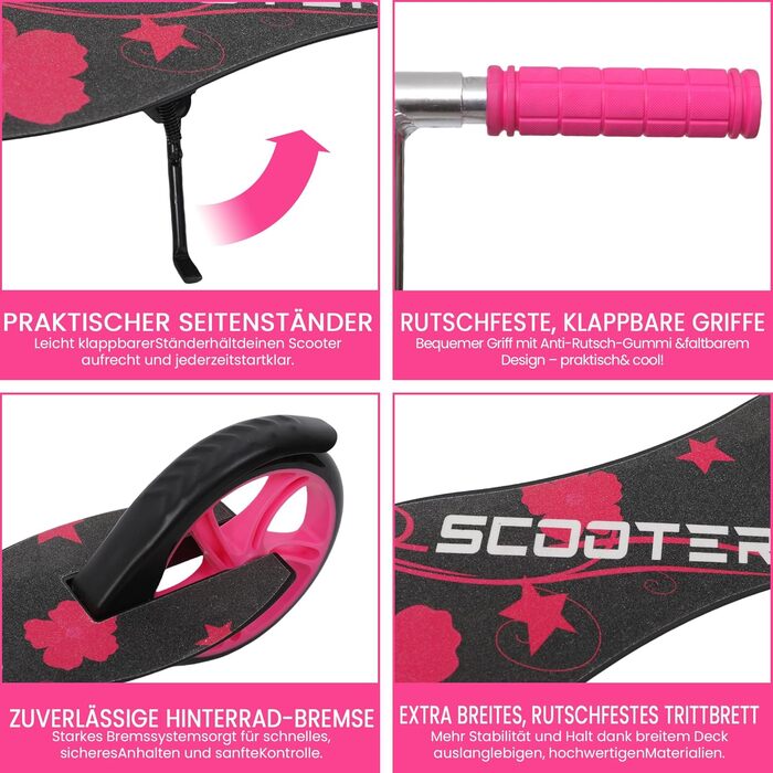 Дитячий ролер Habib Kickroller – складний, регульована висота, великі колеса, до 80 кг, для міста (рожевий)