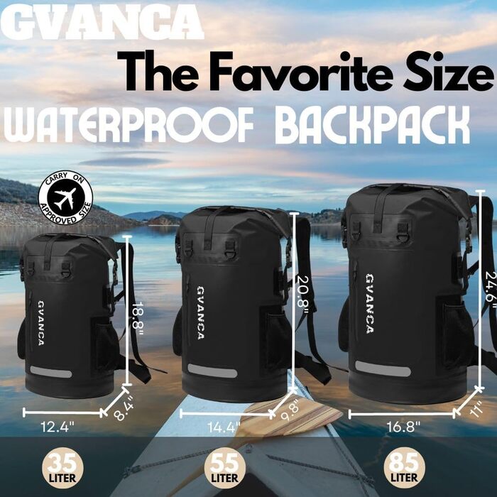 Водонепроникний рюкзак GVANCA Dry Bag 35 л (Чорний) для каякінгу, SUP, водних видів спорту