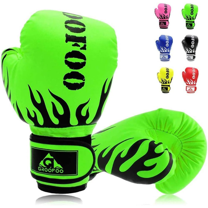 Дитячі боксерські рукавички GROOFOO для дітей 3-14 років, 4oz/6oz, для спарингу, тренувань, MMA, Muay Thai, кікбоксингу та бойових мистецтв (зелені)