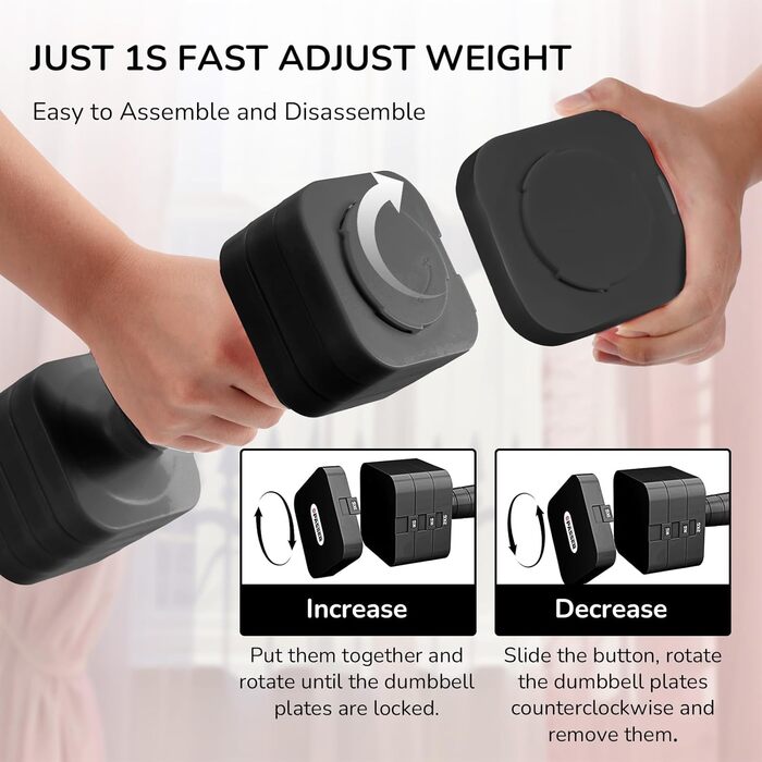 Набір гантелей 20 кг, регульовані, 5-в-1, для фітнесу, дому, силових тренувань (2/4/6/8/10 кг), чорний