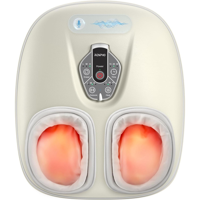 Масажер для ніг RENPHO з підігрівом, Shiatsu масажер для ніг при п'яткової фасції, подарунок на Різдво для жінок та чоловіків, бездротове керування, голосове керування (Новинка), Бежевий