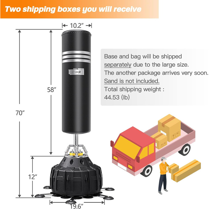 Стенд-боксерська боксерська сумка Dripex для дорослих, чорна, з 6 регульованими ніжками