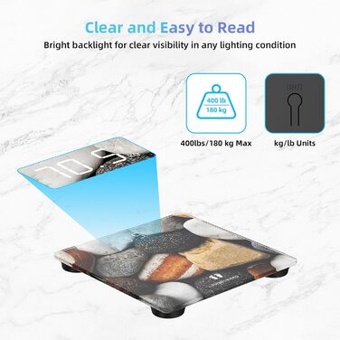 Цифрова вага Healthkeep з LED-дисплеєм, висока точність, Step-on, до 180 кг, дизайн «Кам'яна бруківка»