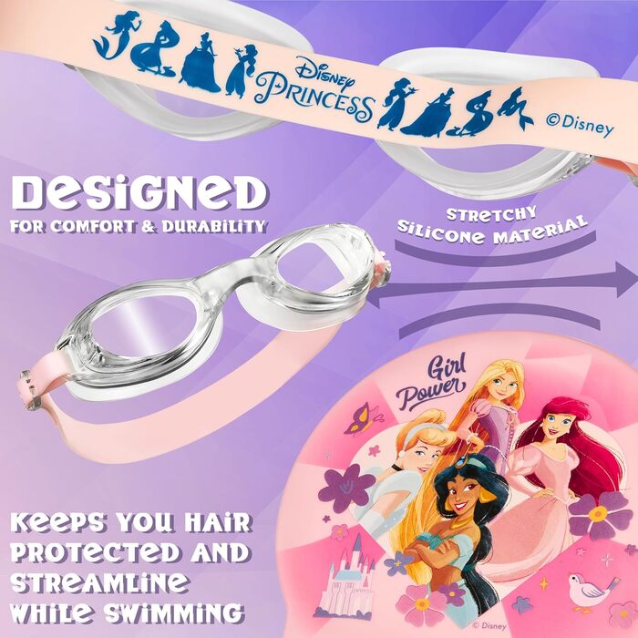 Дитячий набір для плавання Disney Stitch: шапочка для плавання та окуляри, захист від UV, антизапіт, 3-6 років, рожевий принцеса