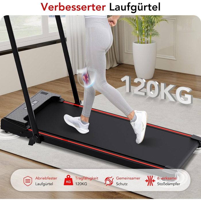 Електричний біговий тренажер складний, для дому з нахилом 5%, швидкість 12 км/год, 1400W, LCD-дисплей, чорний