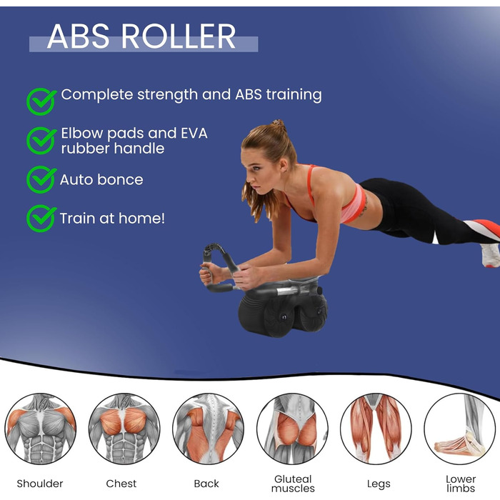 Ролик для ABS з автоматичним поверненням. Колесо для пресу. Набір для домашніх тренувань з наколінниками та секундоміром. Спорт для початківців вдома
