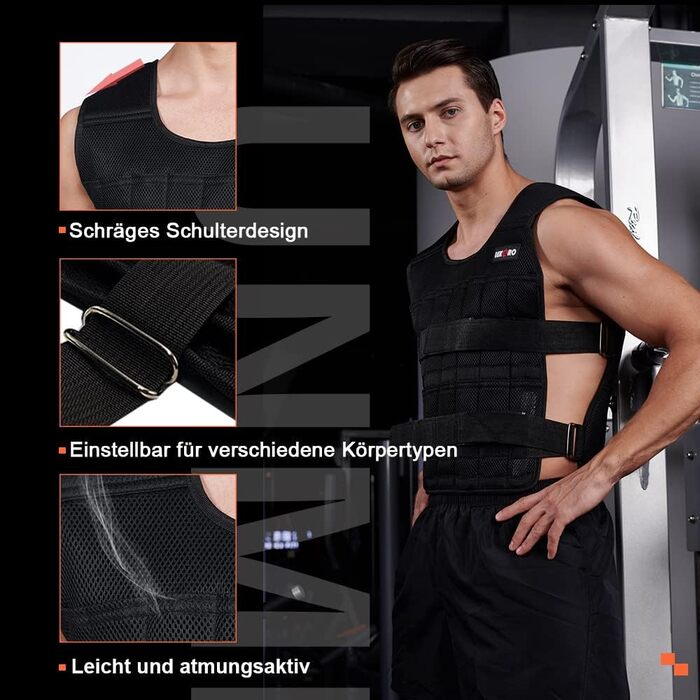 Регульована жилетка з вагою 20 кг (з 96-100 сталевими стержнями), з манжетами для зап'ясть та щиколоток, тренувальна жилетка для силових тренувань та кросфіту