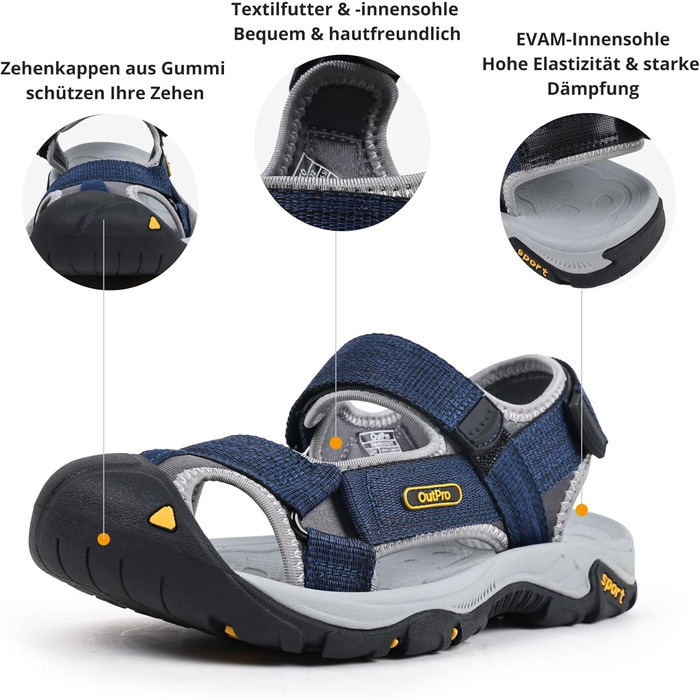 Чоловічі сандалі для пляжу, гір та трекінгу з текстильними ремінцями, водонепроникні, сині (43 EU)