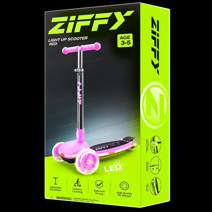 Самокат дитячий Ziffy з підсвічуванням LED, регульована висота керма, фіолетовий - до 50 кг