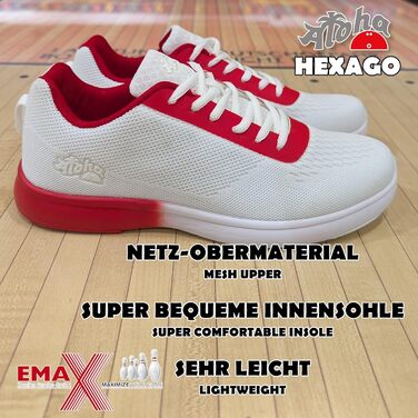 Взуття для боулінгу Aloha HexaGo – для жінок, чоловіків та підлітків – для правші та лівші (45 EU, білий/червоний)