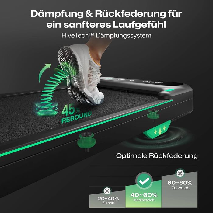 UREVO Smart Walking Pad: компактний біговий килимок під стіл з амортизацією, керування через додаток та пультом, 38x102 см