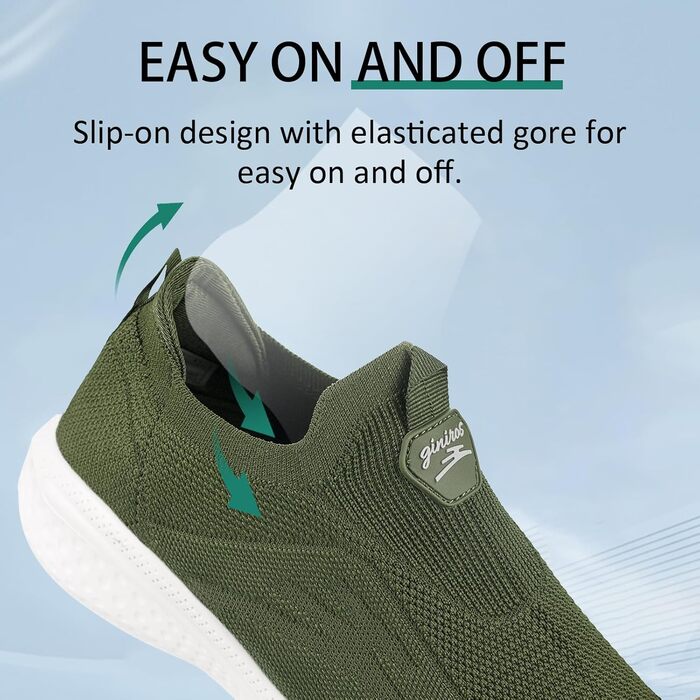 Чоловічі кросівки без шнурівків Slip-on, сітка, дихаючі, легкі, для бігу та повсякденного носіння, розмір 46 EU, зелені