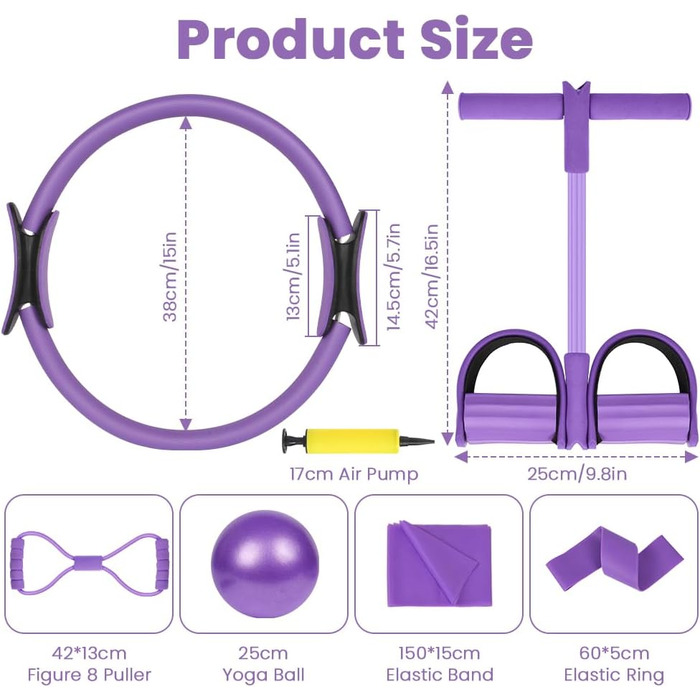 Набір для пілатесу AOOSA: кільце Magic Circle 38 см, 6 шт. для йоги, фітнесу та реабілітації