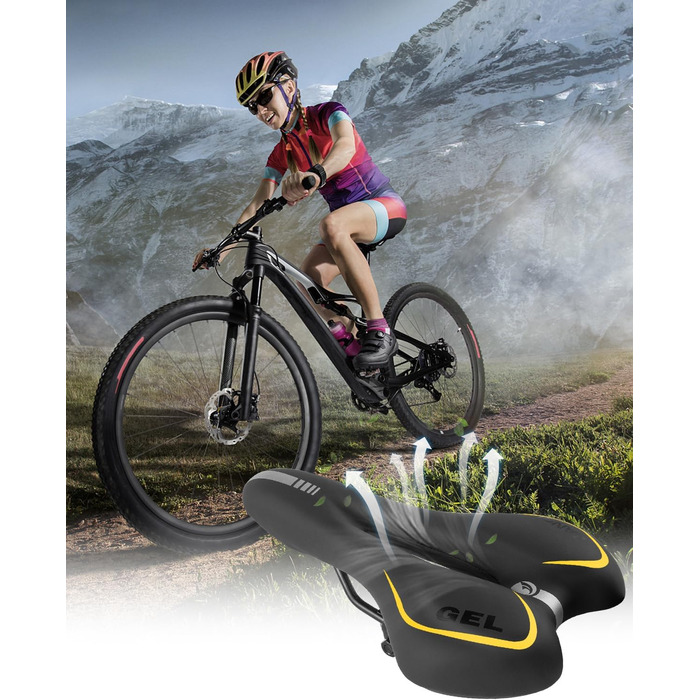 Велосипедне сідло MSDADA Gel MTB: зручне, ергономічне, водонепроникне для MTB, BMX, шосе, міських велосипедів (чорний/жовтий)