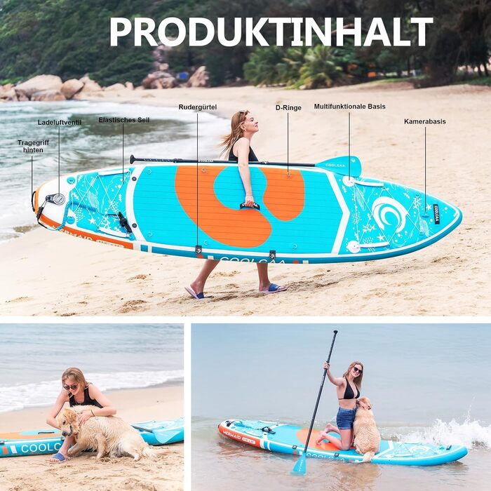 Надувна SUP-дошка COOLCAA 354x86x15 см з аксесуарами, вантажопідйомність до 210 кг, для дорослих і підлітків, преміум-якість