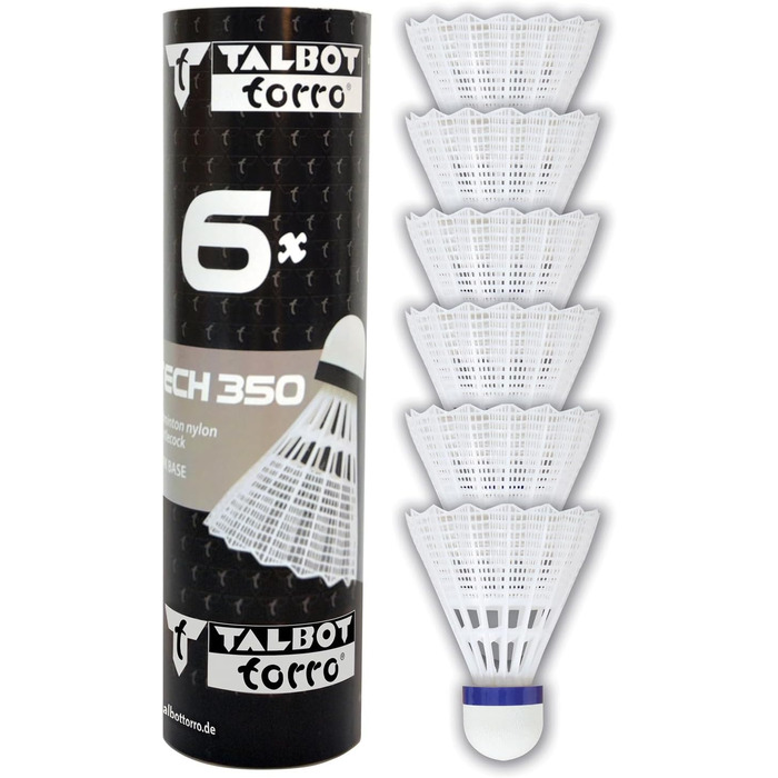 Набір тенісних м'ячів для бадмінтону Talbot Torro Tech 350, 6 шт., кошик: білий, швидкість: середній