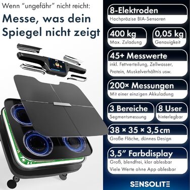 Інтелектуальна вага з аналізом складу тіла - WiFi та Bluetooth, TFT LCD дисплей, вимірювання жиру, м'язової маси, крокомір, акумулятор 800 mAh, сенсори для аналізу тіла