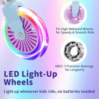 Самокат дитячий BELEEV V3 з LED-колесами, складаний, регульована висота керма, 3–12 років, Purple Lilac