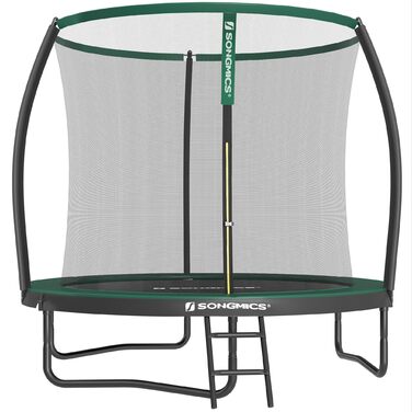 Трамплін SONGMICS Outdoor Ø 244/305/366/427 см, круглий, для саду, з сіткою безпеки, захисним бордюром, сходами та м'якими стійками. (244 см, Чорний + Темно-зелений)