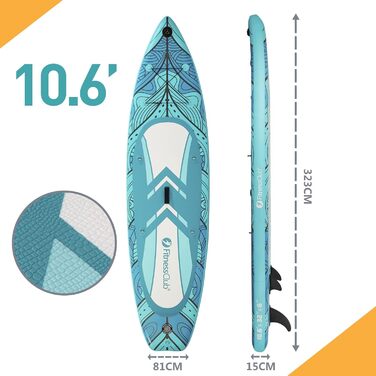 Надувна SUP-дошка Fitnessclub 305/320 см з веслом, універсальним кріпленням для камери, повним комплектом аксесуарів, зелена/синя – для всіх рівнів