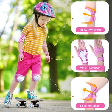 Набір захисту 7-в-1 для дітей 3-8 років: шолом, наколінники, налокітники, рукавички. Рожевий захист для роликів, скейтборда, велосипеда
