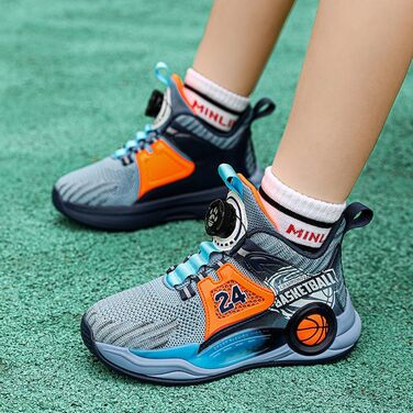 Дитячі баскетбольні кросівки Kinder: високо посадка, амортизація, легкі, антиковзкі, дихаючі, для активного відпочинку та спорту, унісекс (33 EU, синій 1715)