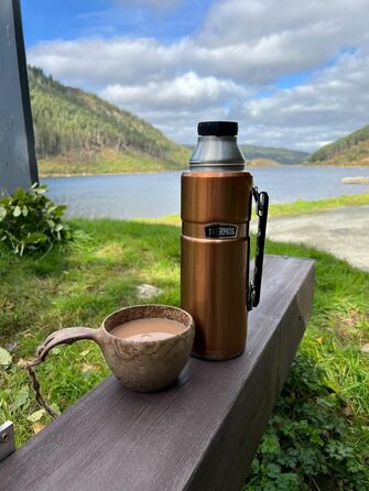 Термос сталевий King Thermosflasche блакитний 1,20л - нержавіюча сталь, абсолютно герметичний, з чашкою та ручкою, 12 год гарячий & 24 год холодний, придатний для миття в посудомийній машині, без BPA, блакитний 1200 мл