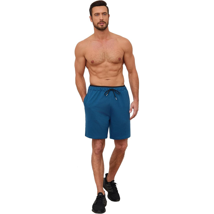 Чоловічі спортивні шорти Soer Activewear з кишенями на блискавці, легкі бавовняні шорти для бігу та відпочинку, кобальтовий синій, розмір S