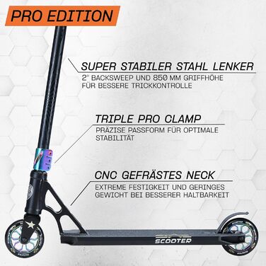 Трюковий самокат STAR SCOOTER 110 мм, алюмінієвий, ABEC-9, HIC, для дітей від 8 років, чорний хром