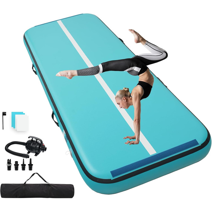 Гімнастичний надувний мат Quashley, 20,3 см товщиною, з двома липучками, гнучкий, 4 м/4,9 м/6 м, надувні килимки для тренувань, черлідинг, електричний насос вдома