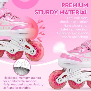 Дитячі ролики для дівчаток, регульовані, рожеві. Ролики для катання в приміщенні та на вулиці. Розмір M (EU 32-36)