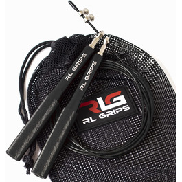 Стрибкове канатка RL Grips® з алюмінієвою ручкою та неслизьким покриттям - канатка з 2 мм тросом для кардіотренувань та фітнесу (Чорний)