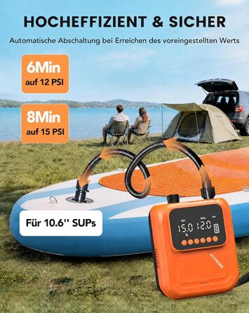 Аккумуляторний електричний насос для SUP дошки Accwork 20 PSI з адаптерами (каяк, надувний матрац)