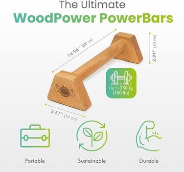 Дерев'яні упори WOODPOWER PowerBars XS-Long для віджимань, стійки на руках та йоги, нековзкі, для занять каллістенікою та фітнесом у приміщенні і на вулиці
