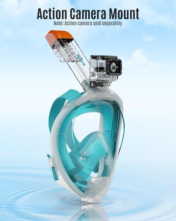 Маска для снорклінгу G2RISE Fullface, повнолицева маска для дайвінгу з тримачем для камери, XL, зелена - безпечна від CO2