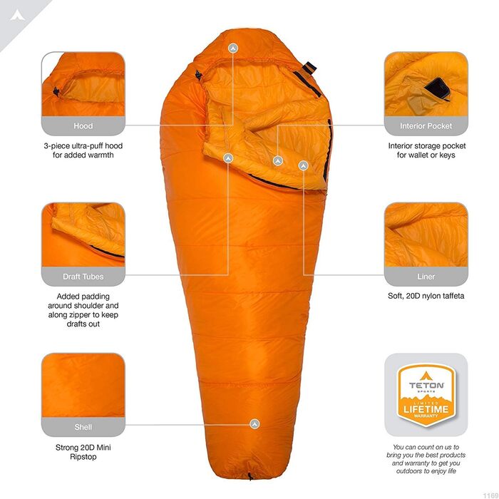 Спальний мішок TETON Sports Altos Ultralight Мумія, помаранчевий - легкий та компактний для кемпінгу