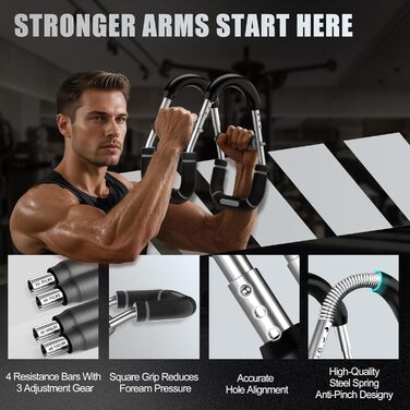 Тренажер для рук Twister з 6 рівнями навантаження (30-50 кг/30-150 lbs), портативний тренажер для грудних м'язів зі знімним дизайном - тренажер для грудей для чоловіків для дому, офісу та подорожей, червоний 30-100 lbs 4Spring (сірий 30-100 lbs 4Spring)