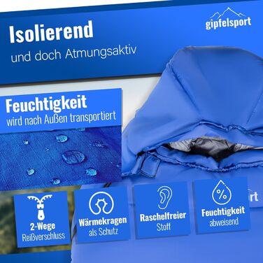Сплячий мішок Gipfelsport Ultraleicht 4 сезони [-20°C до 15°C] - ультралегкий, для кемпінгу, трекінгу та подорожей, блакитний