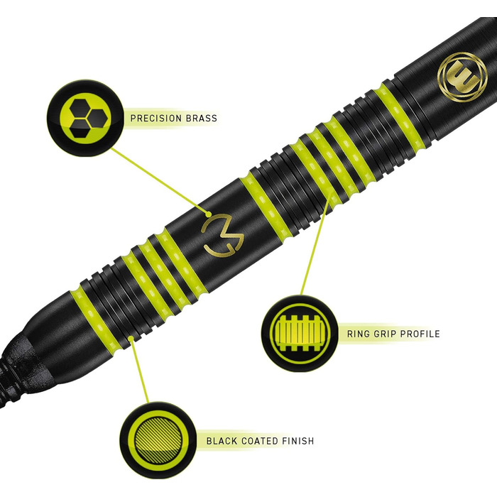 Дарти WINMAU Michael Van Gerwen MvG Ambition Professional (латунь) з пір'ям та стрижнями, сталеві та м'які (20 г)