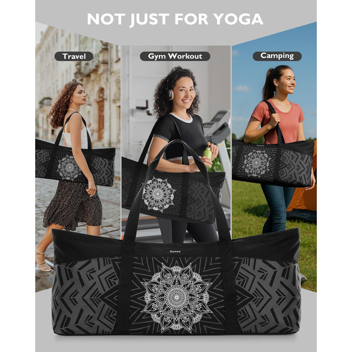 Сумка для йоги Gonex Canvas Extra Large: Водонепроникна спортивна сумка для килимка, блоків та подорожей, Чорна L