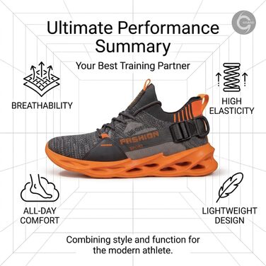 Кросівки чоловічі/жіночі спортивні для бігу та фітнесу Turnschuhe G133 сіро-помаранчеві, дихаючі, легкі, з амортизацією, розмір EU 43