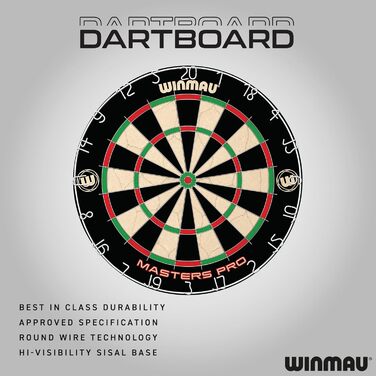 Дартс Winmau Masters Pro з лінією кидка та 6 дротиками - професійний дартс PDC, сизаль високої щільності, ультратонкий дріт