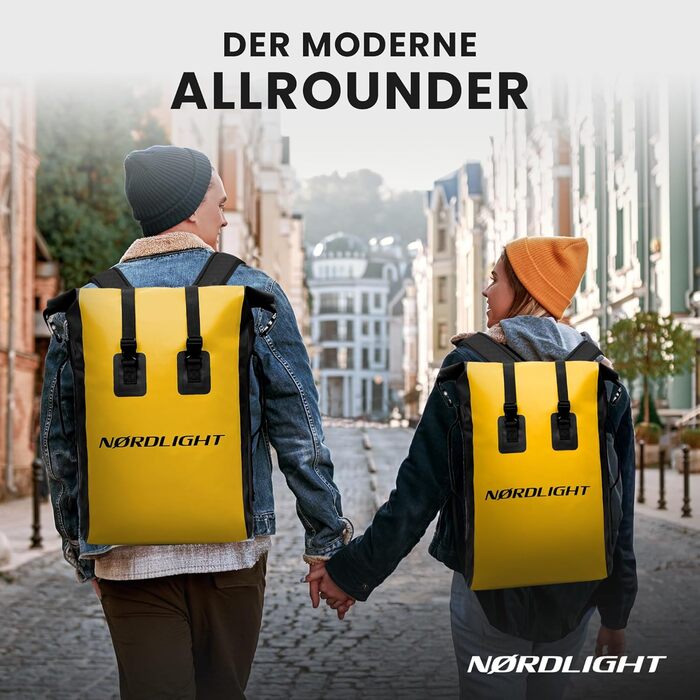 Водонепроникний рюкзак Nordlight Dry Bag 35л з Roll Top, для водного спорту, велосипеда, кур'єра, трекінгу та риболовлі (світло-жовтий)