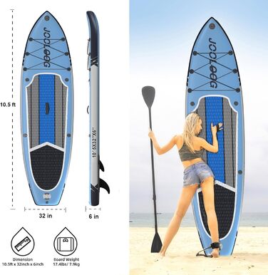 Надувний SUP Board JOOLOOG Stand Up Paddle Board 300кг, 6 дюймів товщини, з аксесуарами для веслування, для дорослих та підлітків, довжина 10'2/10'5, 320 x 81 x 15 см (зелено-сірий, з синім сидінням та кріпленням для камери)